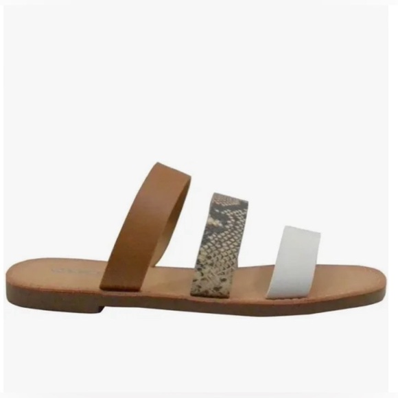 NEW Women’s 3-Strap Sandal by Soda, Neutral Colors Snakeskin size 7.5 - Picture 1 of 6